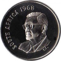 obverse of 5 Cents - Charles Swart - SOUTH AFRICA (1968) coin with KM# 76.1 from South Africa. Inscription: South Africa T.S. 1968