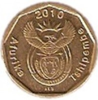 South Africa coin 10 Cents - AFURIKA TSHIPEMBE (2010 - 2013) obverse obverse of 10 Cents - AFURIKA TSHIPEMBE (2010 - 2013) coin with KM# 494 from South Africa. Inscription: 2010 Afurika Tshipembe ALS