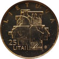 Lithuania coin 25 Litai - Lithuania’s Road to Independence - 25th anniversary of the establishment of the Lithuanian Sąjūdis (2013) reverse reverse of 25 Litai - Lithuania’s Road to Independence - 25th anniversary of the establishment of the Lithuanian Sąjūdis (2013) coin from Lithuania. Inscription: LIETUVA LAISVĖS TROŠKIMO TANKAIS NESUTRAIŠKYSI LIETUVA TEVYNE MŪSŲ ŽŪSIM KAD GYVENTUME 25 LIT