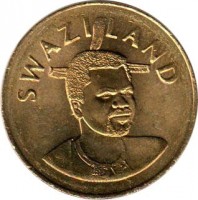 obverse of 5 Emalangeni - Mswati III (1995 - 2003) coin with KM# 47 from Swaziland. Inscription: SWAZILAND