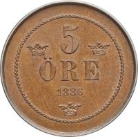 Sweden coin 5 Öre - Oscar II - Small letters (1874 - 1889) reverse reverse of 5 Öre - Oscar II - Small letters (1874 - 1889) coin with KM# 736 from Sweden. Inscription: 5 ØRE 1875