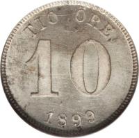 reverse of 10 Öre - Oscar II - Large letters (1880 - 1904) coin with KM# 755 from Sweden. Inscription: TIO ØRE 10 1904