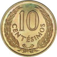 reverse of 10 Centésimos (1960) coin with KM# 39 from Uruguay. Inscription: 10 CENTESIMOS