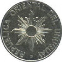 obverse of 50 Nuevo Pesos (1989) coin with KM# 94 from Uruguay. Inscription: REPUBLICA ORIENTAL DEL URUGUAY