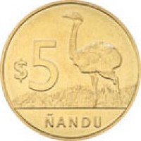Uruguay coin 5 Pesos Uruguayos - Native Fauna of Uruguay: Rhea (2011 - 2014) reverse reverse of 5 Pesos Uruguayos - Native Fauna of Uruguay: Rhea (2011 - 2014) coin with KM# 137 from Uruguay. Inscription: $5 NANDU