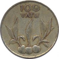 reverse of 100 Vatu (1988 - 2008) coin with KM# 9 from Vanuatu. Inscription: 100 VATU