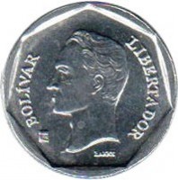 obverse of 10 Bolívars - Non magnetic (2001 - 2004) coin with Y# 80a from Venezuela. Inscription: BOLIVAR LIBERTADOR BARRE