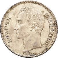 obverse of 1 Bolívar (1879 - 1936) coin with Y# 22 from Venezuela. Inscription: BOLIVAR LIBERTADOR BARRE