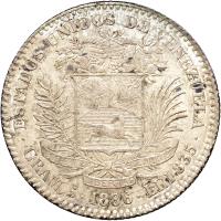 reverse of 1 Bolívar (1879 - 1936) coin with Y# 22 from Venezuela. Inscription: ESTADOS UNIDOS DE VENEZUELA GRAM5 · 1936.LEI 835