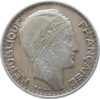 obverse of 50 Francs (1949) coin with KM# 92 from Algeria. Inscription: REPUBLIQUE FRANCAISE P. TURIN