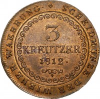 Austria coin 3 Kreuzer - Franz II (1812) reverse reverse of 3 Kreuzer - Franz II (1812) coin with KM# 2116 from Austria. Inscription: SCHEIDMÜNZE DER WIENER WAEHRUNG · 3 KREUTZER 1812