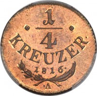 reverse of 1/2 Kreuzer - Franz II (1816) coin with KM# 2110 from Austria. Inscription: 1/2 KREUZER · 1 8 1 6 · A