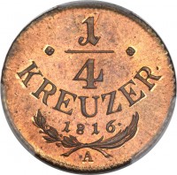 Austria coin 1/2 Kreuzer - Franz II (1816) reverse reverse of 1/2 Kreuzer - Franz II (1816) coin with KM# 2110 from Austria. Inscription: 1/2 KREUZER · 1 8 1 6 · A
