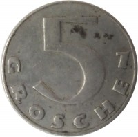 reverse of 5 Groschen (1931 - 1938) coin with KM# 2846 from Austria. Inscription: 5 GROSCHEN