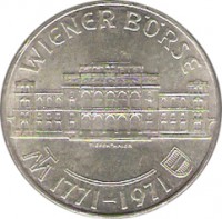 Austria coin 25 Schilling - Wiener Börse (1971) obverse obverse of 25 Schilling - Wiener Börse (1971) coin with KM# 2910 from Austria. Inscription: WIENER BÖRSE 1771-1971