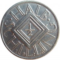 reverse of 1/2 Schilling (1924 - 1926) coin with KM# 2839 from Austria. Inscription: · HALB · 1 - 2 SCHILLING 1926