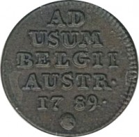 Austrian Netherlands coin 1 Liard / 1 Oord - Joseph II (1781 - 1789) reverse reverse of 1 Liard / 1 Oord - Joseph II (1781 - 1789) coin with KM# 30 from Austrian Netherlands. Inscription: AD USUM BELGII AUSTR · 1789 ·