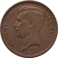 obverse of 20 Francs - Albert I (1933 - 1934) coin with KM# 103 from Belgium. Inscription: ALBERT.ROI. .DES.BELGES. Devreese