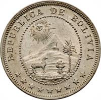 Bolivia coin 5 Centavos (1893 - 1919) obverse obverse of 5 Centavos (1893 - 1919) coin with KM# 173 from Bolivia. Inscription: REPUBLICA DE BOLIVIA *********