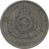 obverse of 50 Réis - Pedro II (1886 - 1888) coin with KM# 482 from Brazil. Inscription: IMPERIO DO BRAZIL 1887