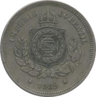 obverse of 100 Réis - Pedro II (1886 - 1889) coin with KM# 483 from Brazil. Inscription: IMPERIO DO BRAZIL 1889