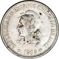 obverse of 1000 Réis (1906 - 1912) coin with KM# 507 from Brazil. Inscription: REPUBLICA DOS ESTADOS UNIDOS DO BRASIL * 1906 *