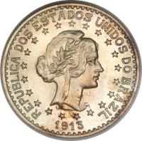 obverse of 1000 Réis (1913) coin with KM# 513 from Brazil. Inscription: REPUBLICA DOS ESTADOS UNIDOS DO BRAZIL 1913