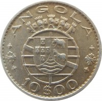 obverse of 10 Escudos (1969 - 1970) coin with KM# 79 from Angola. Inscription: ANGOLA 10$00