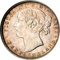 Canadian provinces coin 20 Cents - Victoria (1865 - 1900) obverse obverse of 20 Cents - Victoria (1865 - 1900) coin with KM# 4 from Canadian provinces. Inscription: VICTORIA D : G : REG: · NEWFOUNDLAND