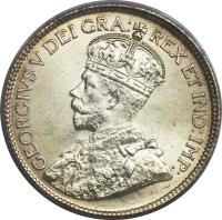obverse of 25 Cents - George V (1917 - 1919) coin with KM# 17 from Canadian provinces. Inscription: GEORGIVS V DEI GRA: REX ET IND:IMP: