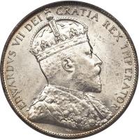 obverse of 50 Cents - Edward VII (1904 - 1909) coin with KM# 11 from Canadian provinces. Inscription: EDWARDUS VII GRATIA REX IMPERATOR