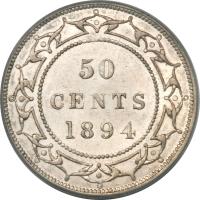 Canadian provinces coin 50 Cents - Victoria (1870 - 1900) reverse reverse of 50 Cents - Victoria (1870 - 1900) coin with KM# 6 from Canadian provinces. Inscription: 50 CENTS 1894