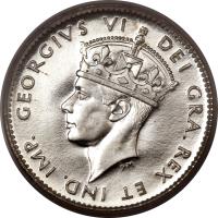 obverse of 5 Cents - George VI (1944 - 1947) coin with KM# 19a from Canadian provinces. Inscription: GEORGIVS VI DEI GRA.REX ET IND. IMP.