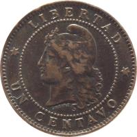 reverse of 1 Centavo (1882 - 1896) coin with KM# 32 from Argentina. Inscription: * LIBERTAD * UN CENTAVO