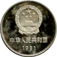 China coin 1 Yuan (1980 - 1986) obverse obverse of 1 Yuan (1980 - 1986) coin with KM# 18 from China. Inscription: 中华人民共和国 1980
