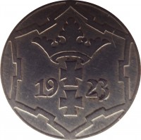 obverse of 10 Pfennige (1923) coin with KM# 143 from Danzig. Inscription: 1923