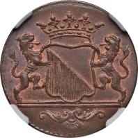 Dutch Republic coin 1 Duit (1739 - 1793) obverse obverse of 1 Duit (1739 - 1793) coin with KM# 91 from Dutch Republic.