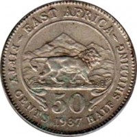 British East Africa coin 50 Cents - George VI (1937 - 1944) reverse reverse of 50 Cents - George VI (1937 - 1944) coin with KM# 27 from British East Africa. Inscription: -EAST AFRICA- 50 FIFTY CENTS 1937 HALF SHILLING