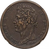 French colonies coin 10 Centimes - Charles X (1825 - 1829) obverse obverse of 10 Centimes - Charles X (1825 - 1829) coin with KM# 11 from French colonies. Inscription: CHARLES X ROI DE FRANCE. NP. TIOLIER