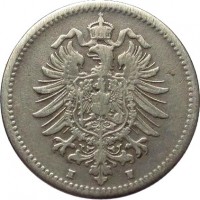 Germany coin 50 Pfennig - Wilhelm I - Small eagle (1875 - 1877) obverse obverse of 50 Pfennig - Wilhelm I - Small eagle (1875 - 1877) coin with KM# 6 from Germany. Inscription: H H