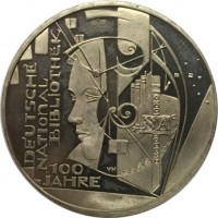 Germany coin 10 Euro - Deutsche Nationalbibliothek (2012) reverse reverse of 10 Euro - Deutsche Nationalbibliothek (2012) coin with KM# 311 from Germany. Inscription: DEUTSCHE NATIONAL BIBLIOTHEK 100 JAHRE