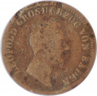 obverse of 1 Kreuzer - Leopold (1845 - 1852) coin with KM# 218 from German States. Inscription: LEOPOLD GROSHERZOG VON BADEN