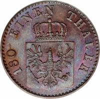 obverse of 2 Pfenninge - Friedrich Wilhelm IV (1846 - 1860) coin with KM# 452 from German States. Inscription: 180 EINEN THALER