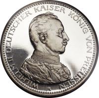 obverse of 5 Mark - Wilhelm II - 25th Anniversary of the Reign of King Wilhelm II (1913 - 1914) coin with KM# 536 from German States. Inscription: WILHELM II DEUTSCHER KAISER K · NIG VON PREUSSEN A