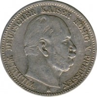 obverse of 2 Mark - Wilhelm I (1876 - 1884) coin with KM# 506 from German States. Inscription: WILHELM DEUTSCHER KAISER KÖNIG V. PREUSSEN A