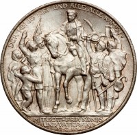 reverse of 2 Mark - Wilhelm II - Declaration of war (1913) coin with KM# 532 from German States. Inscription: DER KÖNIG RIEF UND ALLE ALLE KAMEN · MIT GOTT-FÜR KÖNIG UND VATERLAND 17-3-1813