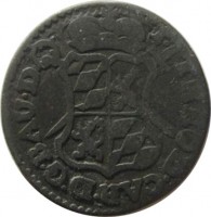 Liege coin 1 Liard - Jean-Théodore (1750 - 1752) obverse obverse of 1 Liard - Jean-Théodore (1750 - 1752) coin with KM# 155 from Liege. Inscription: I · THEOD · CAR · D · G · BAU · D