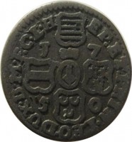 Liege coin 1 Liard - Jean-Théodore (1750 - 1752) reverse reverse of 1 Liard - Jean-Théodore (1750 - 1752) coin with KM# 155 from Liege. Inscription: EP · ET · PRIN · LEO · DUX · B · M · F · C · L · H 1750