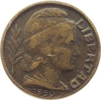 obverse of 10 Centavos (1942 - 1950) coin with KM# 41 from Argentina. Inscription: LIBERTAD 1950