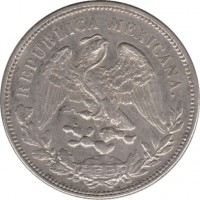 obverse of 1 Peso (1898 - 1909) coin with KM# 409 from Mexico. Inscription: REPUBLICA MEXICANA